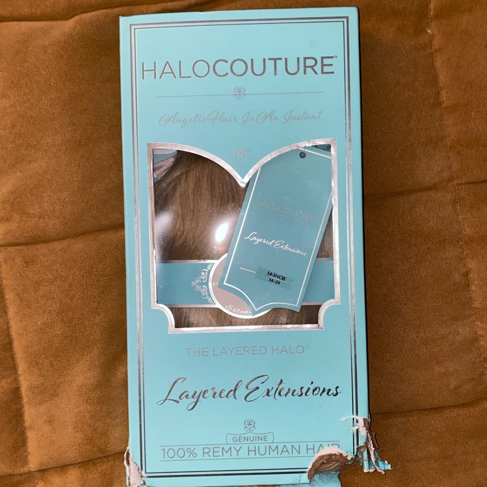 Halo Couture Extensions 14” layered. Light dimensional blonde. Color 14-24.